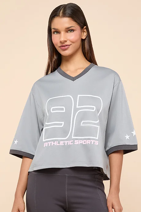 أر أند بي Typography Print T-Shirt With Crew Neck and Short Sleeves