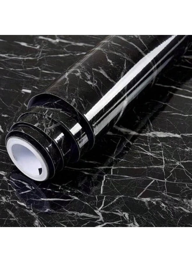 Black Marble Self-Adhesive Wallpaper Roll – Oil-Proof & Waterproof PVC Sticker for Kitchen, Cabinets, and Walls – 60CM x 5M - Image 1