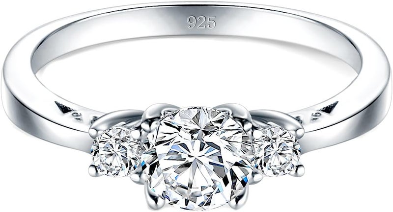 BORUO 925 Sterling Silver Ring, Cubic Zirconia CZ Eternity Engagement Wedding Band Ring - Image 2