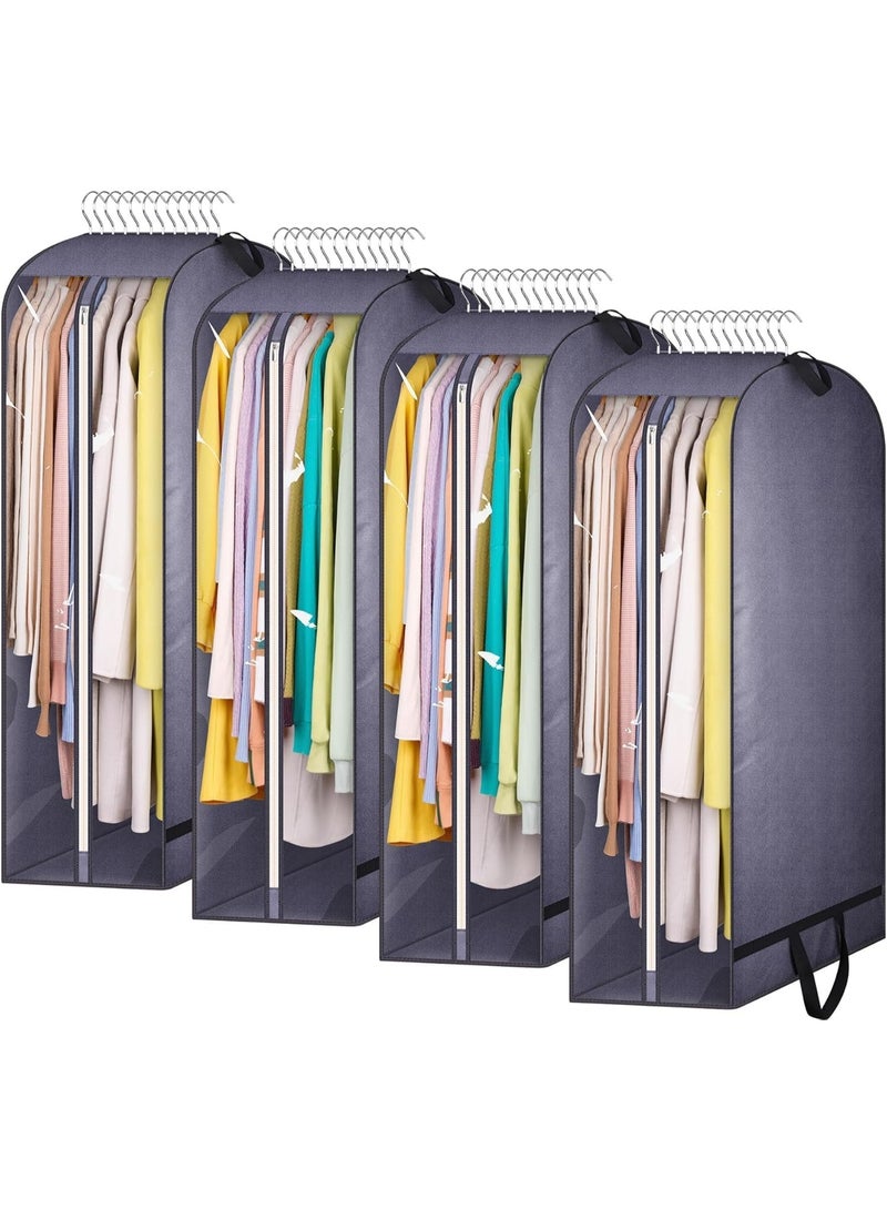 4 Pcs 10" Gusseted Clear Garment Bags for Hanging Clothes Storage, 43" Suit Bags for Closet Storage with Handles, Garment Covers for Coats, Jackets, Sweaters, Grey - Image 1