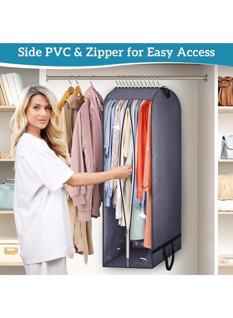 4 Pcs 10" Gusseted Clear Garment Bags for Hanging Clothes Storage, 43" Suit Bags for Closet Storage with Handles, Garment Covers for Coats, Jackets, Sweaters, Grey - Image 3