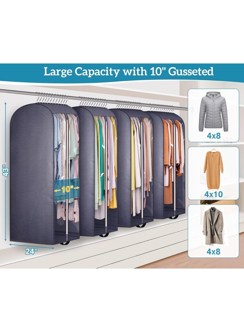4 Pcs 10" Gusseted Clear Garment Bags for Hanging Clothes Storage, 43" Suit Bags for Closet Storage with Handles, Garment Covers for Coats, Jackets, Sweaters, Grey - Image 5