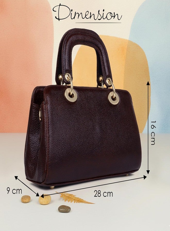 ICONIX LEATHER HANDBAG FOR WOMEN/LADIES WITH ADJUSTABLE CROSSBODY BELT BROWN - Image 4