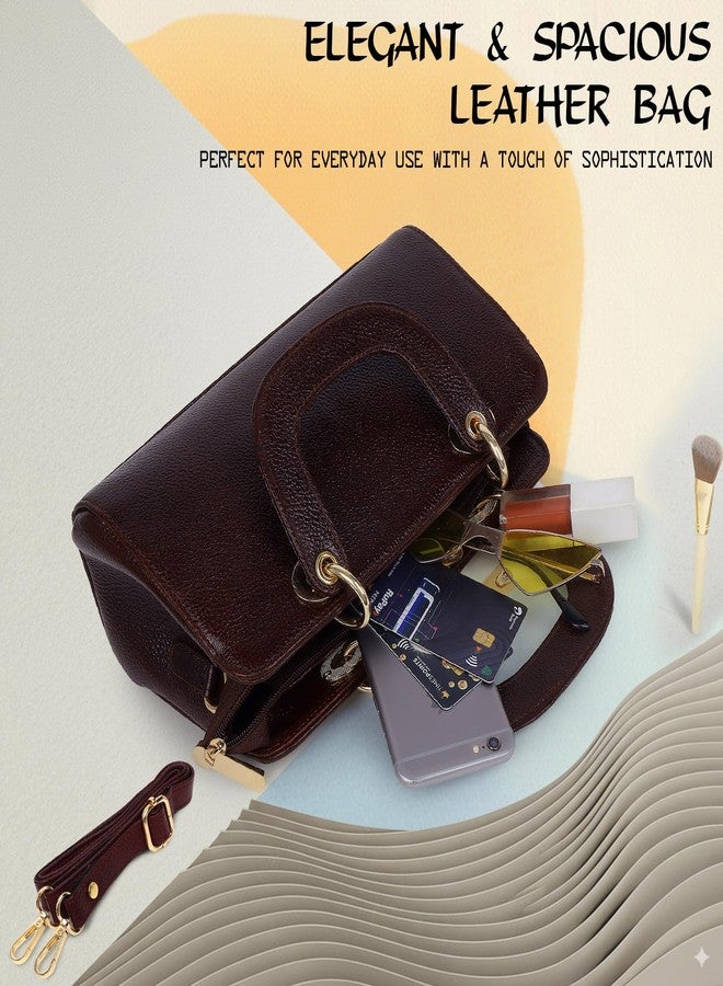 ICONIX LEATHER HANDBAG FOR WOMEN/LADIES WITH ADJUSTABLE CROSSBODY BELT BROWN - Image 5