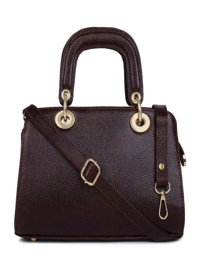 ICONIX LEATHER HANDBAG FOR WOMEN/LADIES WITH ADJUSTABLE CROSSBODY BELT BROWN - Image 1