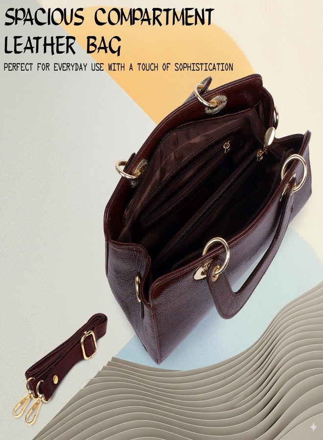 ICONIX LEATHER HANDBAG FOR WOMEN/LADIES WITH ADJUSTABLE CROSSBODY BELT BROWN - Image 3