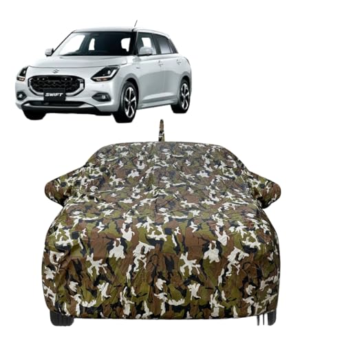 Auto Hub Waterproof Car Cover Compatible with Maruti Swift (Model-2024-Till Date) with Antenna & Mirror Pockets, Soft Cotton Lining, Swift Car Cover Waterproof, Army, Green - Image 1