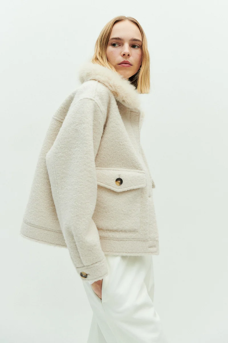 H&M Fluffy-collar twill jacket