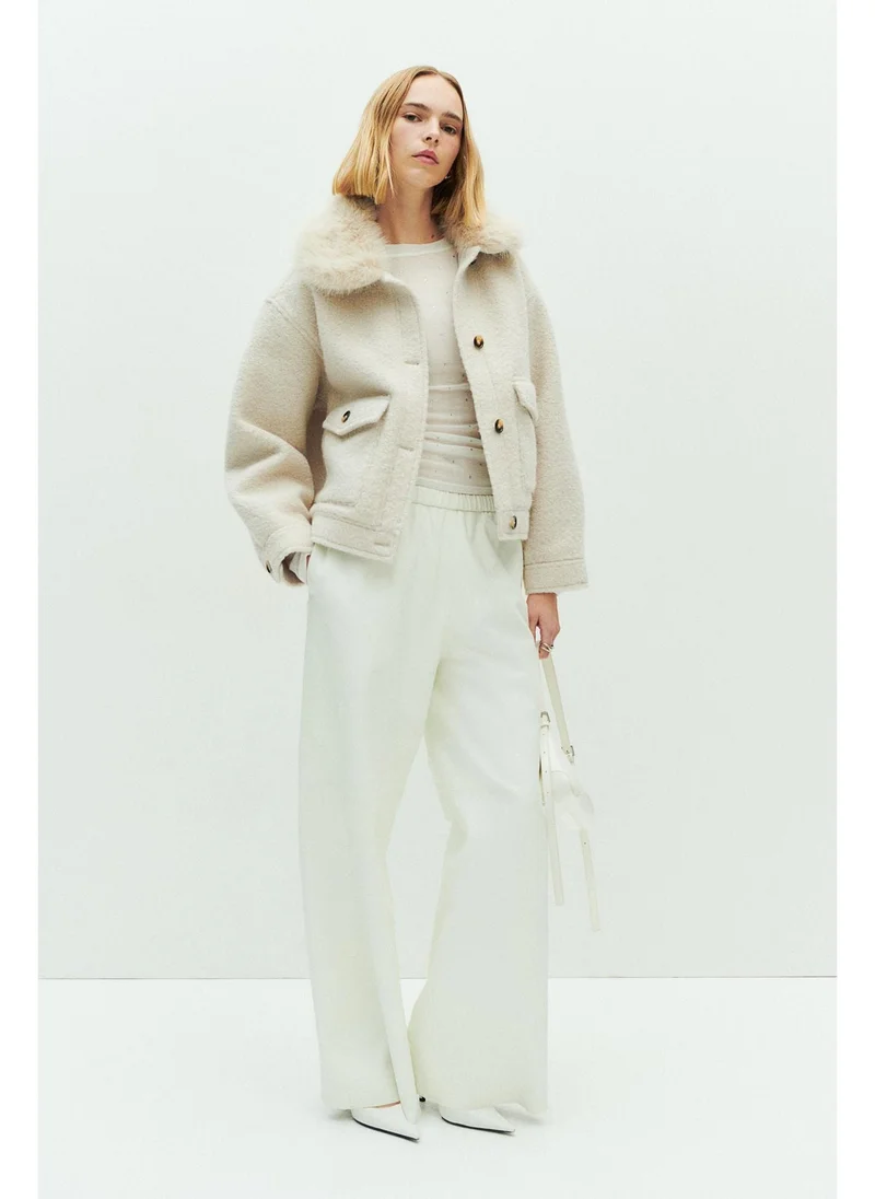 اتش اند ام Fluffy-collar twill jacket