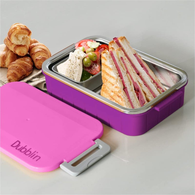 DUBBLIN DUBBLIN Feast Stainless Steel Lunch Box Insulated Airtight Spill Proof with Spoon, sabzi Container Inside, 850 ml, Pink - Image 5