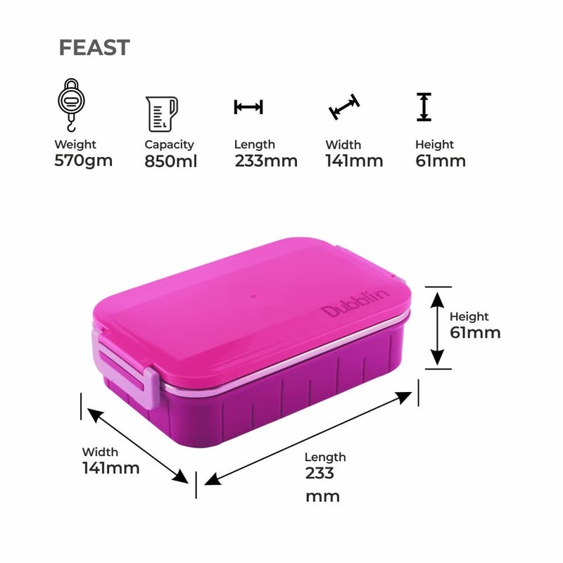 DUBBLIN DUBBLIN Feast Stainless Steel Lunch Box Insulated Airtight Spill Proof with Spoon, sabzi Container Inside, 850 ml, Pink - Image 2