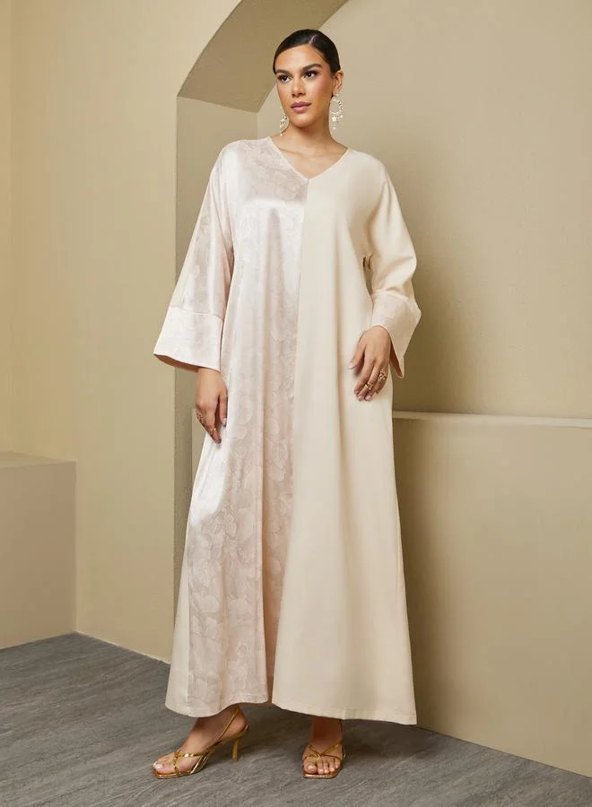 Styli Jacquard Panel V-Neck A-Line Jalabiya