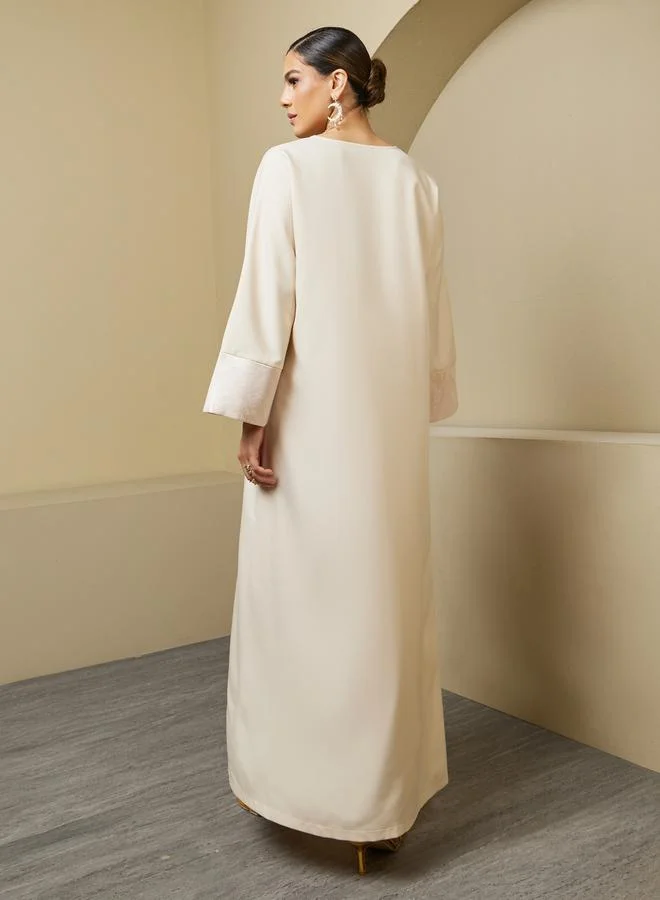 Styli Jacquard Panel V-Neck A-Line Jalabiya