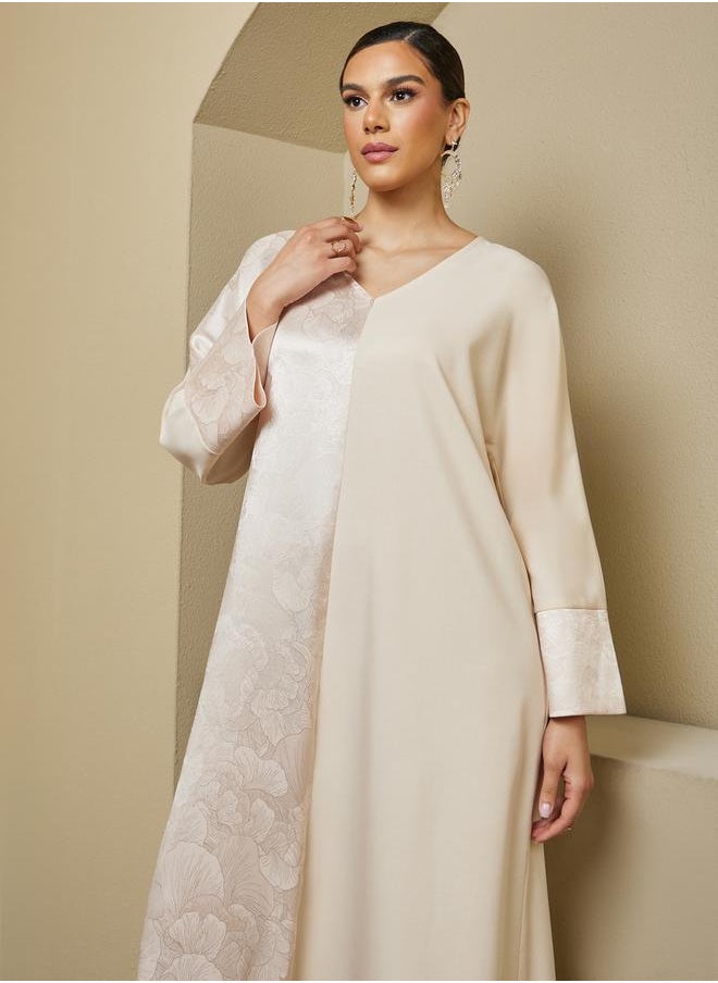 Styli - Jacquard Panel V-Neck A-Line Jalabiya - Image 1