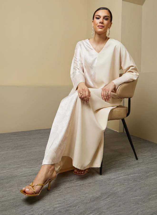 Amirah Jacquard Panel V-Neck A-Line Jalabiya