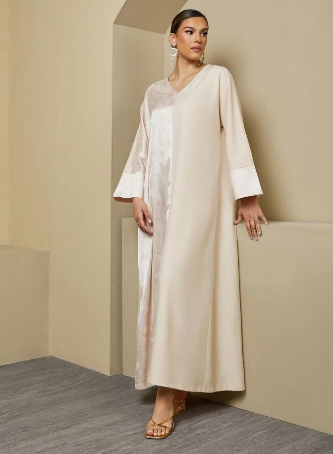 Amirah Jacquard Panel V-Neck A-Line Jalabiya