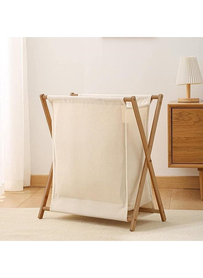 LINGWEI Wood Laundry Hamper Bakset 40x56.5x34cm Portable and Collapsible Folding Clothes Basket For Storage - Image 2