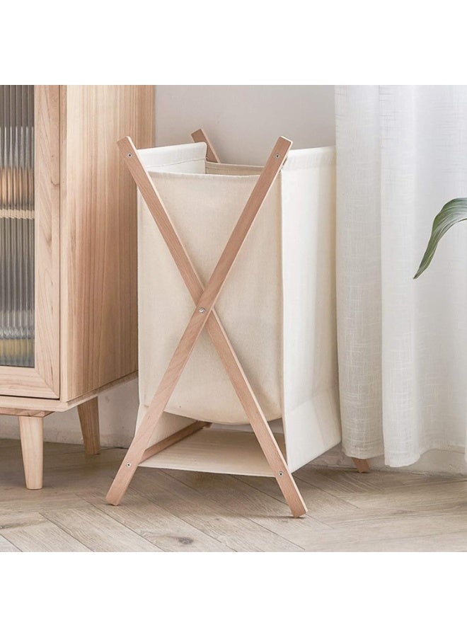 LINGWEI Wood Laundry Hamper Bakset 40x56.5x34cm Portable and Collapsible Folding Clothes Basket For Storage - Image 4