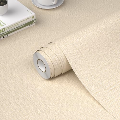 WADILE Grasscloth Peel and Stick Wallpaper 15.7in x 393.7in, Textured Contact Paper for Cabinets, Faux Linen Wall Paper Pull and Stick, Fabric Vinyl Wallpaper Self Adhesive Beige - Image 1