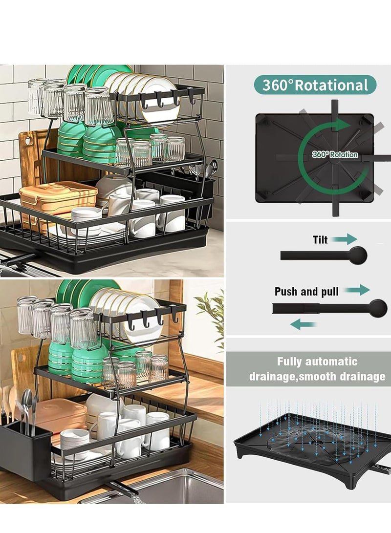 Yoawllty 3 Tier Large Dish Drying Rack, Detachable Dish Rack with Drain Board for Kitchen Organization, Capacity Dish Drainer Organizer(Black ) - Image 4