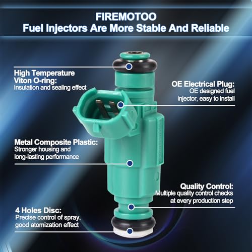 FIREMOTOO Fuel Injectors Pack of 6 4 Holes Compatible with Kia Optima 2.5L V6 2001 2.7L V6 2002-2006 Sportage 2005-2010 Rio 2006-2010 for Hyundai Santa Fe 2001-2006 Sonata 2002-2005 Tiburon 2003-2008 - Image 2