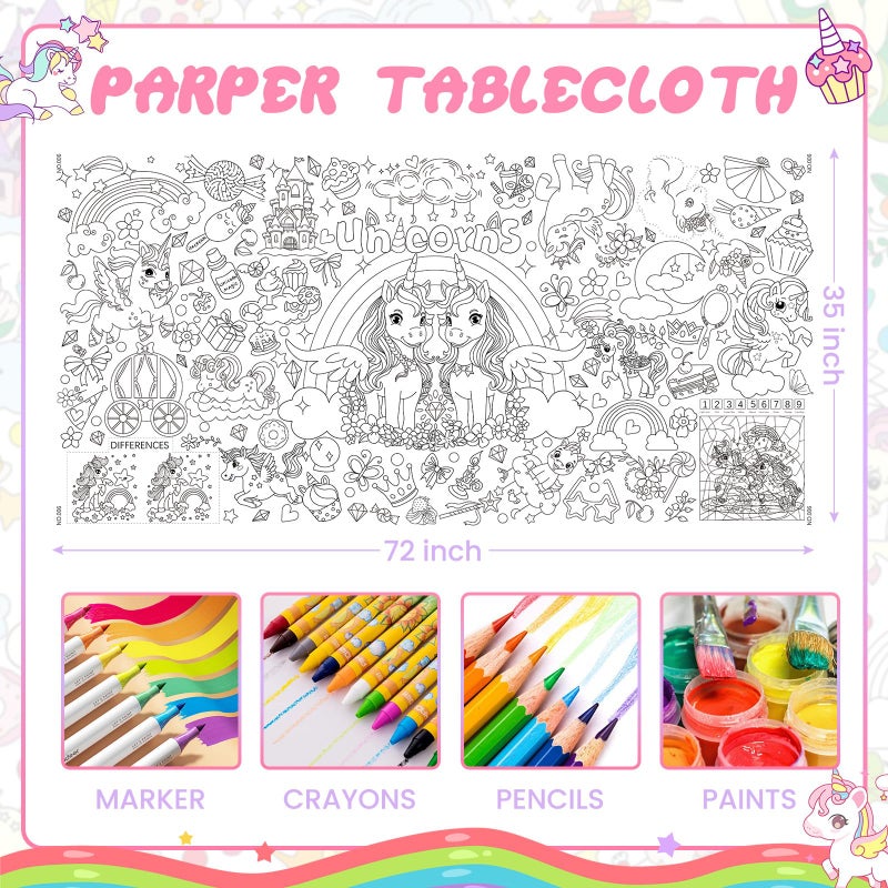 Drunze Giant Coloring Poster,35x72Inch,Versatile Unicorn Birthday Activity Drawing Paper Coloring Tablecloth,DIY Rainbow,Unicorn Poster Table Cover Kids Art Crafts Coloring Mat,Home Classroom Party Suppiles - Image 2