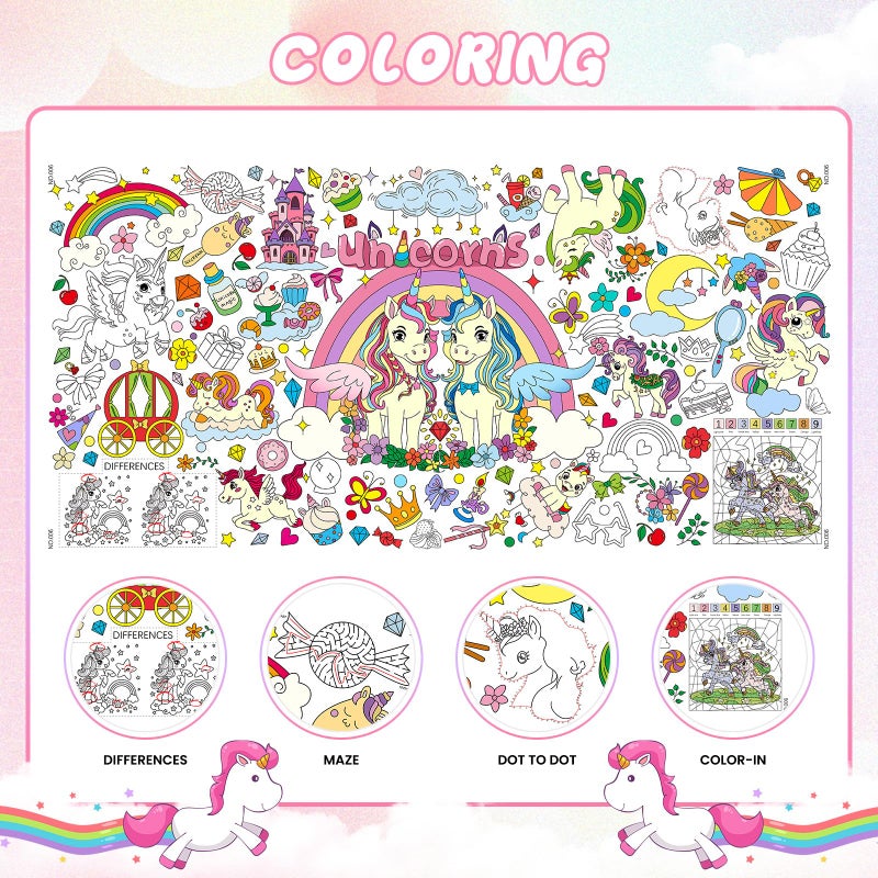 Drunze Giant Coloring Poster,35x72Inch,Versatile Unicorn Birthday Activity Drawing Paper Coloring Tablecloth,DIY Rainbow,Unicorn Poster Table Cover Kids Art Crafts Coloring Mat,Home Classroom Party Suppiles - Image 3