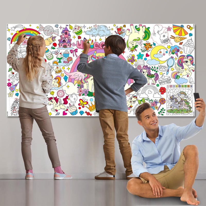 Drunze Giant Coloring Poster,35x72Inch,Versatile Unicorn Birthday Activity Drawing Paper Coloring Tablecloth,DIY Rainbow,Unicorn Poster Table Cover Kids Art Crafts Coloring Mat,Home Classroom Party Suppiles - Image 4