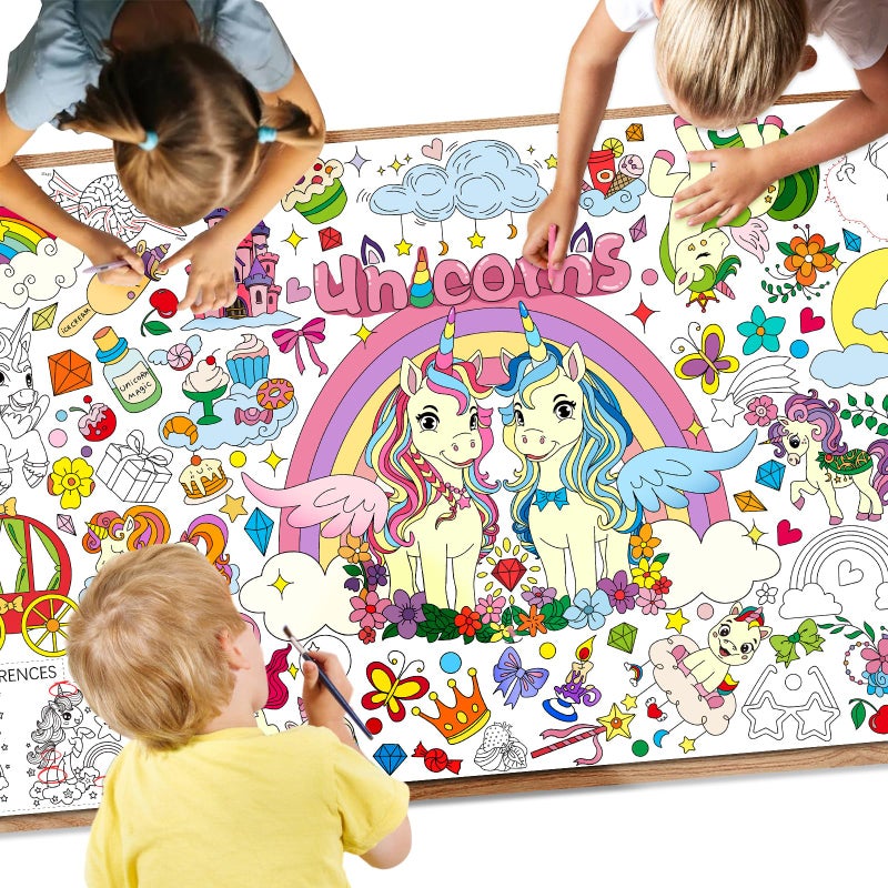 Drunze Giant Coloring Poster,35x72Inch,Versatile Unicorn Birthday Activity Drawing Paper Coloring Tablecloth,DIY Rainbow,Unicorn Poster Table Cover Kids Art Crafts Coloring Mat,Home Classroom Party Suppiles - Image 1