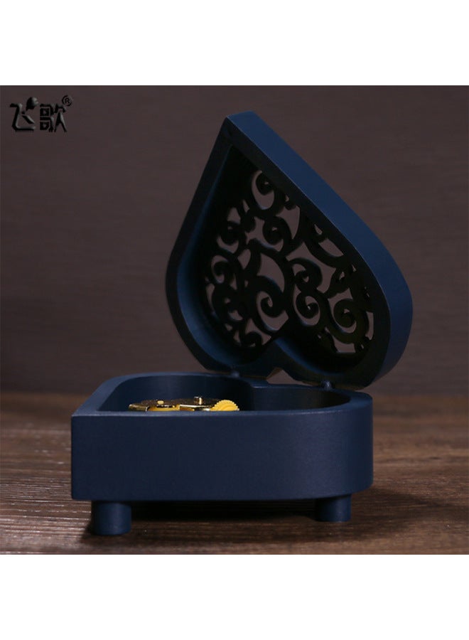 صندوق موسيقى عتيق على شكل قلب مصنوع يدويًا صندوق أوكتاف خشبي سكاي سيتي كانون هدية إبداعية بالجملة - اللون: 06 【أزرق كلاسيكي】 مطلي بالذهب - أبعاد الحركة: موسيقى حكاية خرافية - Image 1