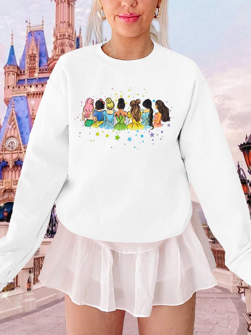 UNIQUEONE Magical Princess Sweatshirt for Women: Cute Magic Kingdom Princess Sweater Family Vacation Trip Pullover Tops White - Image 2