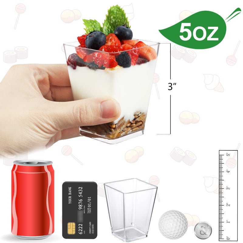 Eupako 50 Pack 5 oz Square Clear Plastic Dessert Cups Small Clear Plastic Tumbler Cups Great for Desserts, Appetizers, Puddings, Mousse and More - Image 2
