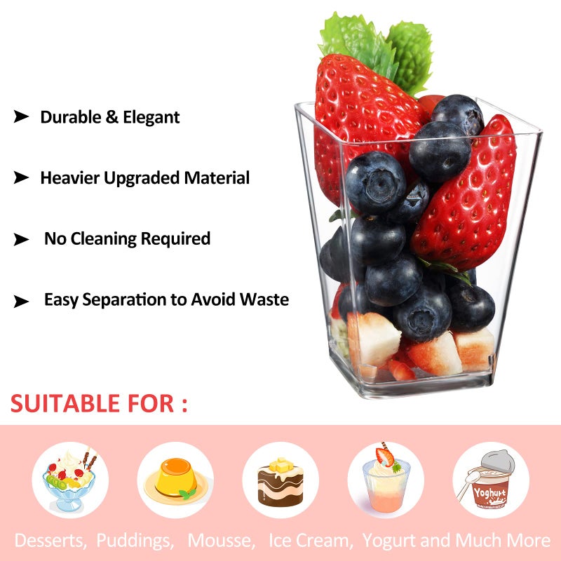 Eupako 50 Pack 5 oz Square Clear Plastic Dessert Cups Small Clear Plastic Tumbler Cups Great for Desserts, Appetizers, Puddings, Mousse and More - Image 3