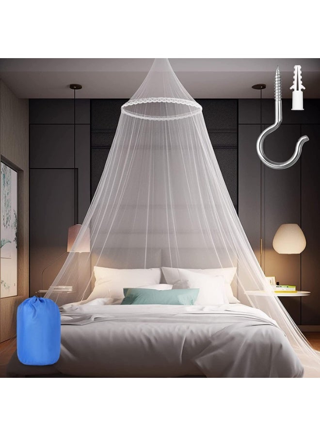 Large White Mosquito Net for Bed, Hanging Bed Canopy with Lace Flower Detail, Easy Installation, Includes Storage Bag - Image 1