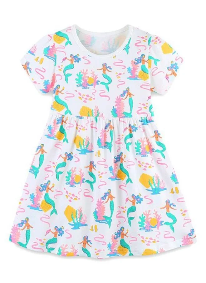 يونيكي White Fit & Flare Crew Neck Printed Dress
