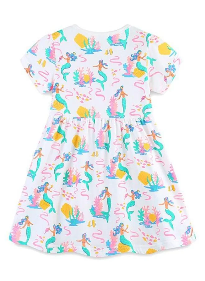 يونيكي White Fit & Flare Crew Neck Printed Dress