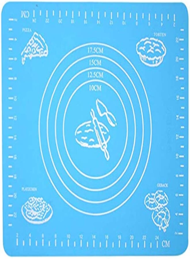 IQILANY 50x40cm Large Silicone Mat with Measurements,for Baking,Sugar craft,Fondant,Pastry,Icing Cake,Clay - Blue