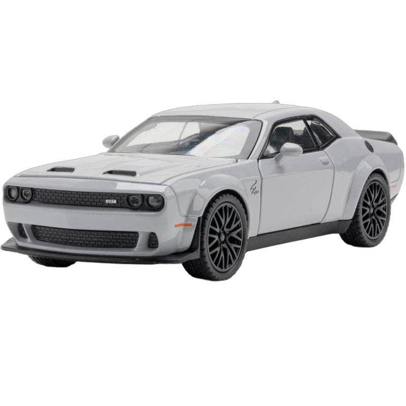 ERBADIHAGO Toy Car Compatible for Challenger Hellcat 132 Alloy Model Car with Light and Sound Collectible Model Cars Pull Back Toy Vehicles for Boys Children Age 3 Year Old Gray - Image 3