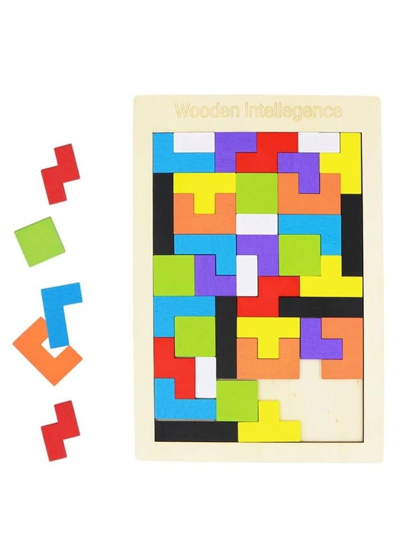 MARGOUN Wooden Jigsaw Puzzle 40 Pieces Tangram Jigsaw Teasers Educational Children’s Puzzle Game for Ages 3+ - Image 1