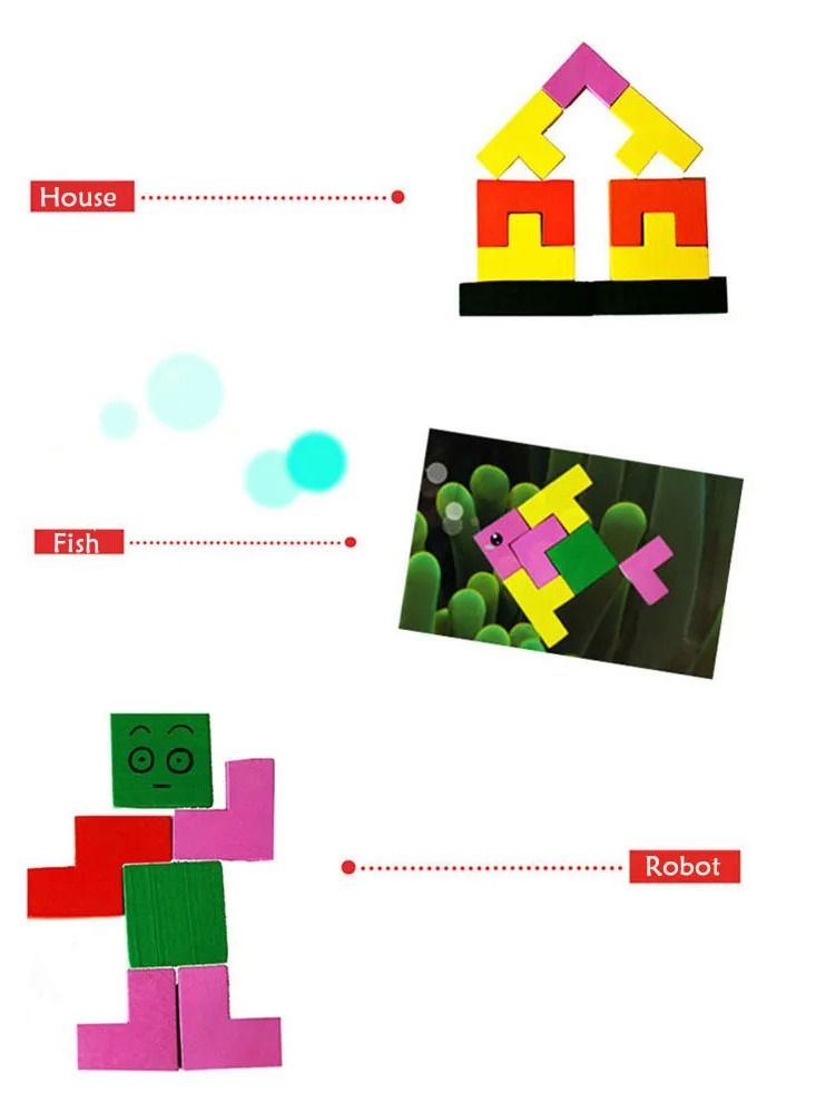 MARGOUN Wooden Jigsaw Puzzle 40 Pieces Tangram Jigsaw Teasers Educational Children’s Puzzle Game for Ages 3+ - Image 5