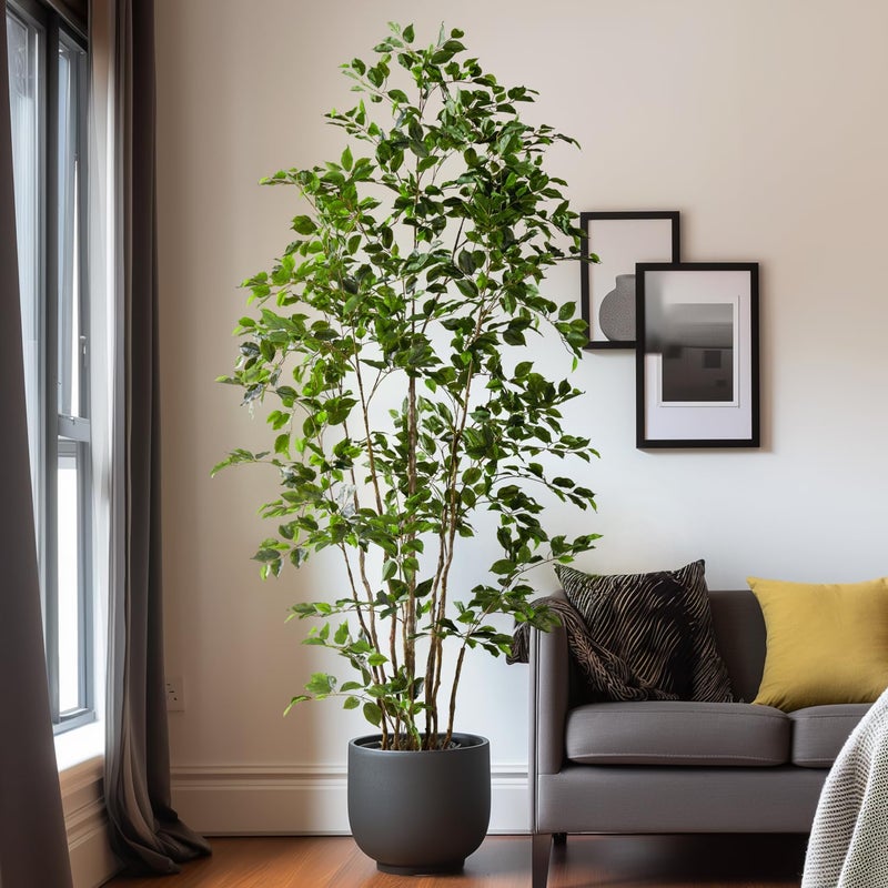 Bailikang Artificial Ficus Tree Indoor 8ft, Large Potted Faux Tree with Realistic Silk Leaves & Trunk for Home Office, Living Room Corner Decor - Image 3