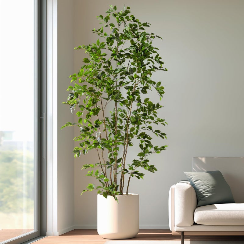 Bailikang Artificial Ficus Tree Indoor 8ft, Large Potted Faux Tree with Realistic Silk Leaves & Trunk for Home Office, Living Room Corner Decor - Image 5