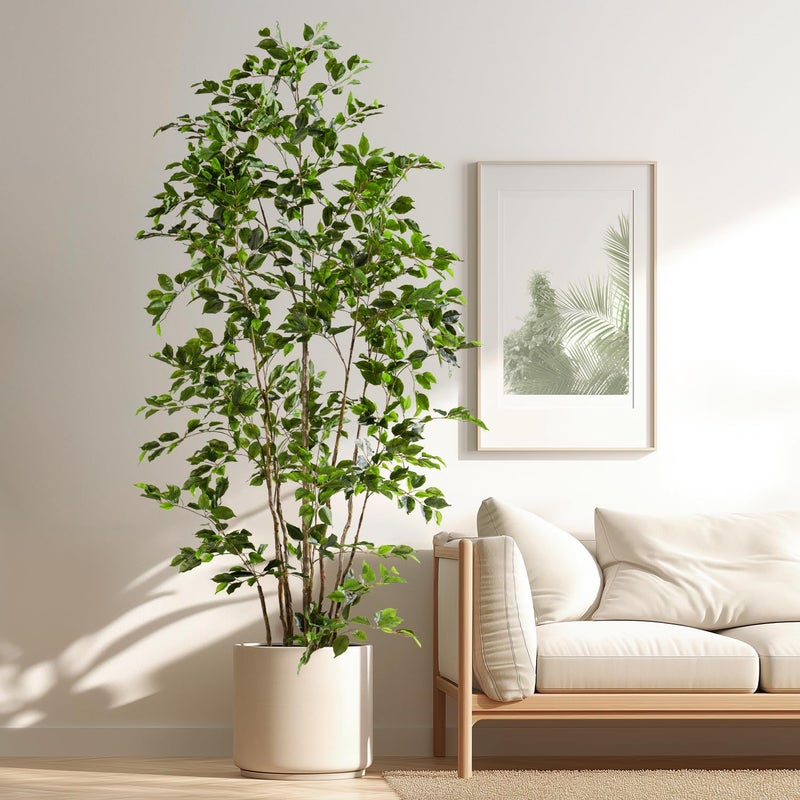Bailikang Artificial Ficus Tree Indoor 8ft, Large Potted Faux Tree with Realistic Silk Leaves & Trunk for Home Office, Living Room Corner Decor - Image 1