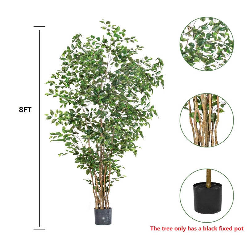 Bailikang Artificial Ficus Tree Indoor 8ft, Large Potted Faux Tree with Realistic Silk Leaves & Trunk for Home Office, Living Room Corner Decor - Image 2