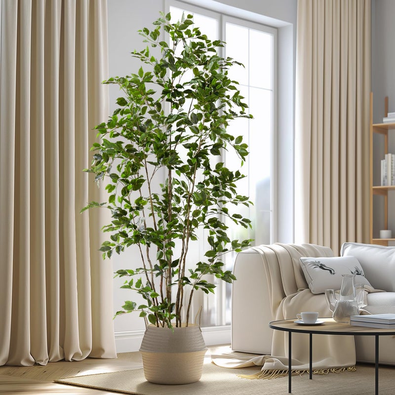 Bailikang Artificial Ficus Tree Indoor 8ft, Large Potted Faux Tree with Realistic Silk Leaves & Trunk for Home Office, Living Room Corner Decor - Image 4