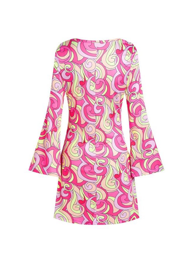 Deerjoke 60s 70s Disco Outfit Hippie Costume Women, 1970 Style Clothes Dress Peace Sign Accessories Jewelry Halloween, Pink, XL - Image 3
