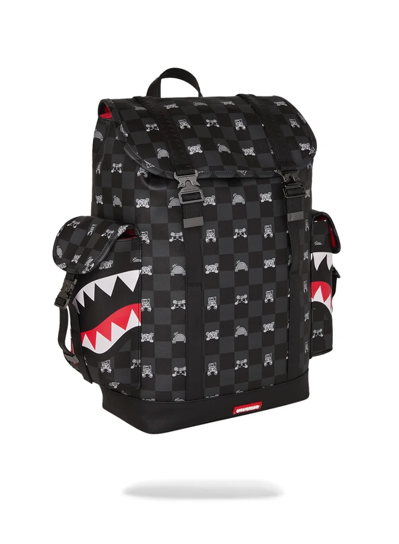 SPRAYGROUND GRAY PEEKING CHARACTER CHECK MONTE CARLO BACKPACK