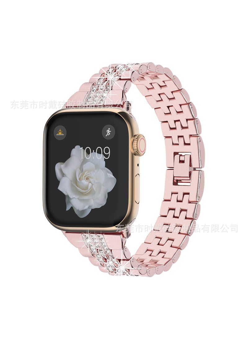 Generic - Suitable for apple watchband apple watch8/7/6/SE/Ultra apple Diamond iwatch Metal WatchbandRose pink + bright rose pink connector 38/40/41 Rose pink + bright rose pink connector 38/40/41 - Image 1