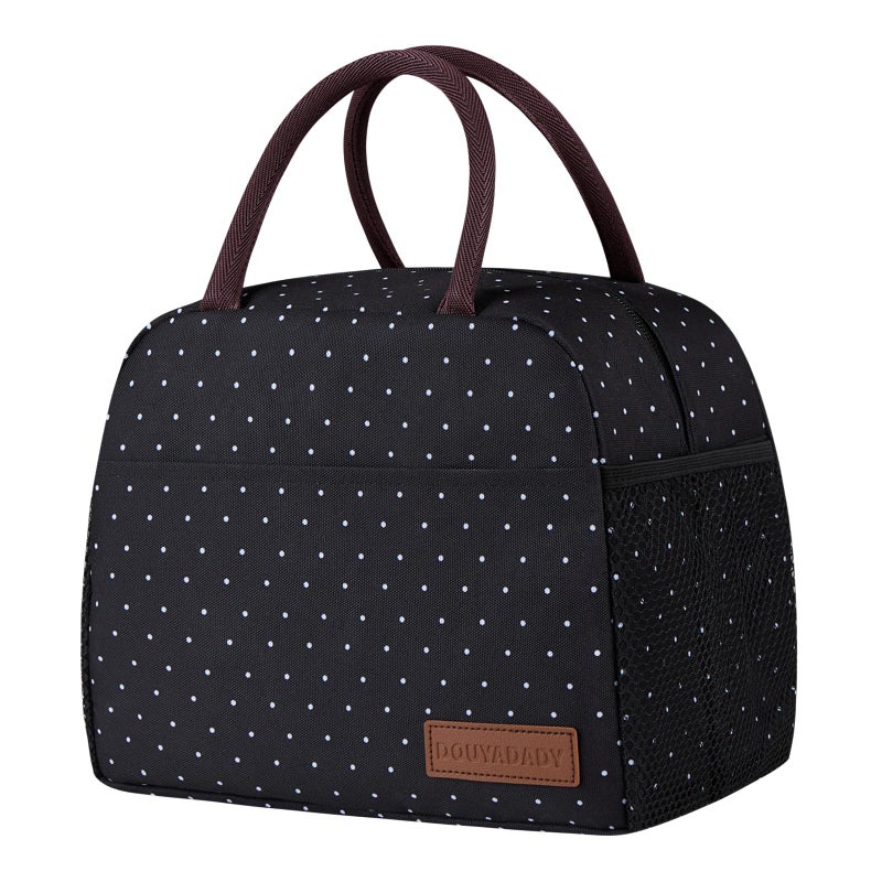 douyadady Lunch Bag Women/Men Lunch Box Women/Men (black polka dot) - Image 1