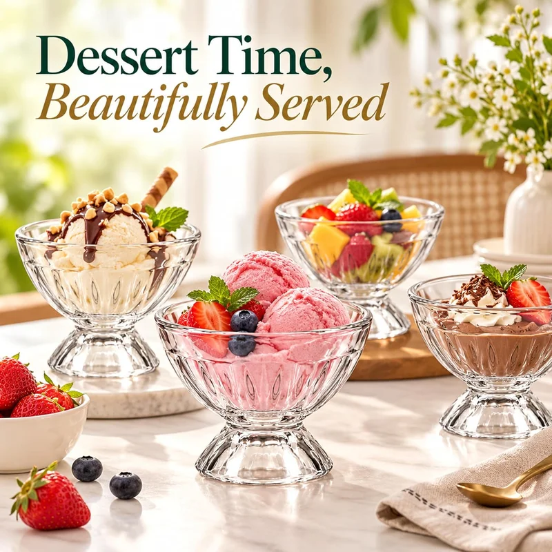 Cuisine Art Cuisine Art 140ml Transparent Glass Dessert Bowls, Set of 6, Small Serving Bowls for Ice Cream, Pudding, Fruit Salad and Snacks